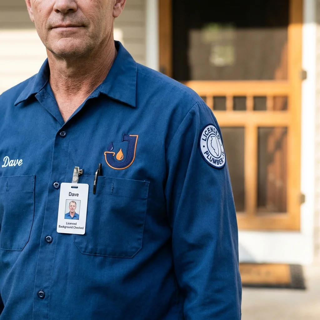 Licensed plumber showing ID badge in Tabor City, NC
