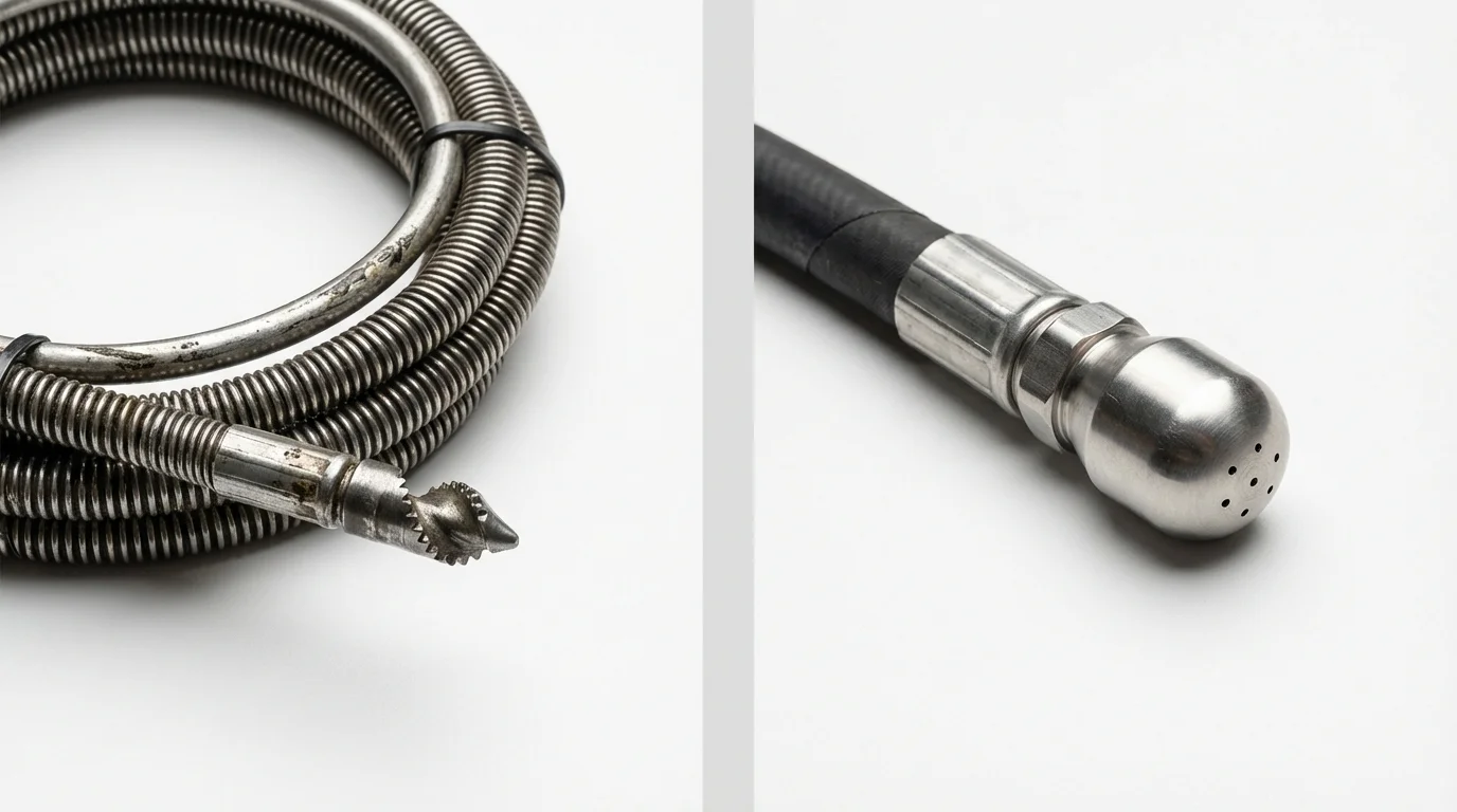 Drain snake cable and hydro jetting nozzle used for drain cleaning in Tabor City, NC